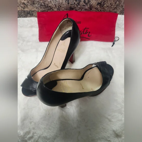 Black Christian Louboutin Women's Peep Toe Heels - Picture 2 of 6